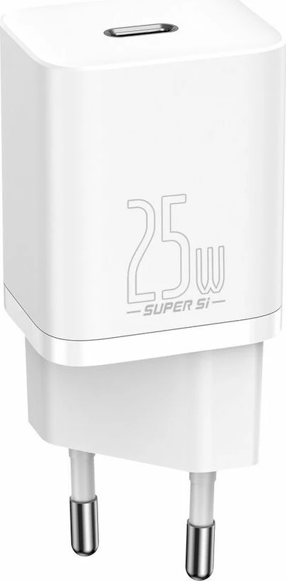 Ngarkues muri Baseus Super Si TZCCSUP-L02 25W USB-C PD 3A, bardhë, set me kabllo USB-C në USB-C 1m