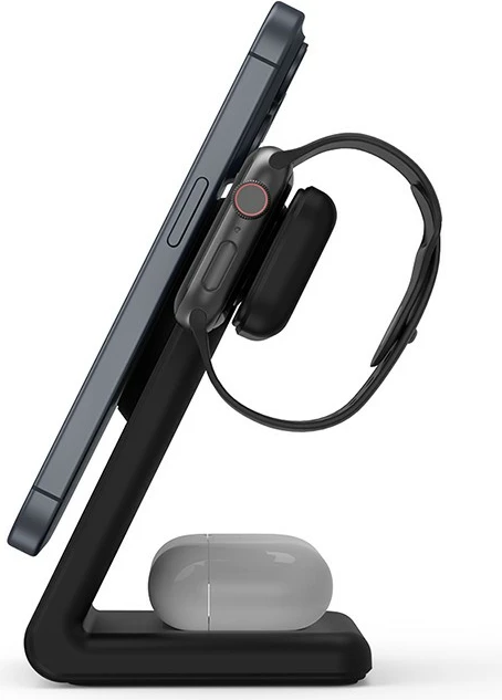 Karikues wireless 3-në-1 CRONG MagSpot me MagSafe, për iPhone, Apple Watch dhe AirPods, 20W, i zi