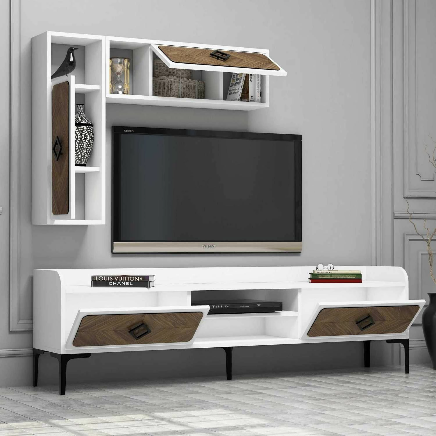 Komodë TV Hanah Home, Samba, e bardhë dhe arre