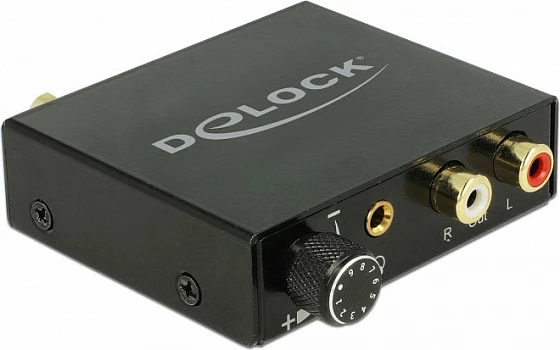 Konvertues audio DAC DeLOCK 63972, S/PDIF Coax + TOSLINK në RCA + dalje kufjesh, Micro-USB B, i zi