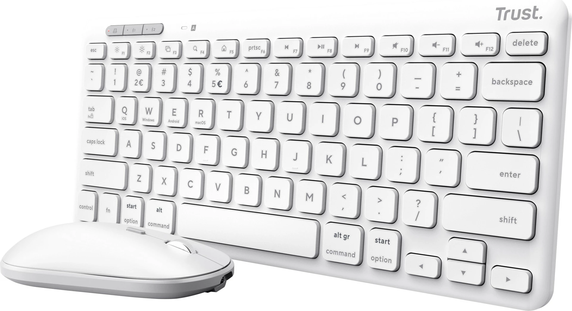 Tastierë & Maus Trust Lyra, wireless multi-device, RF + Bluetooth, QWERTZ, rechargeable, e bardhë