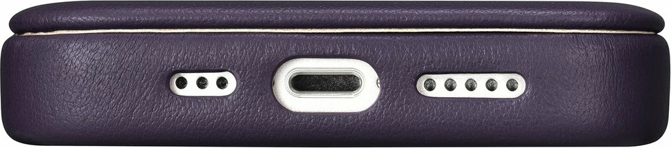 Mbështjellës iCarer CE Premium lëkurë, për iPhone 14 Plus, MagSafe, vjollcë e errët