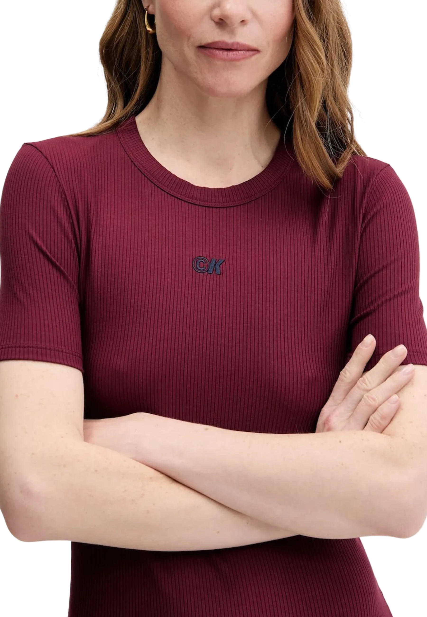 Fustan për femra Calvin Klein Jeans MODAL RIB SS DRE LV044C902G, bordo [Madhësia: S]