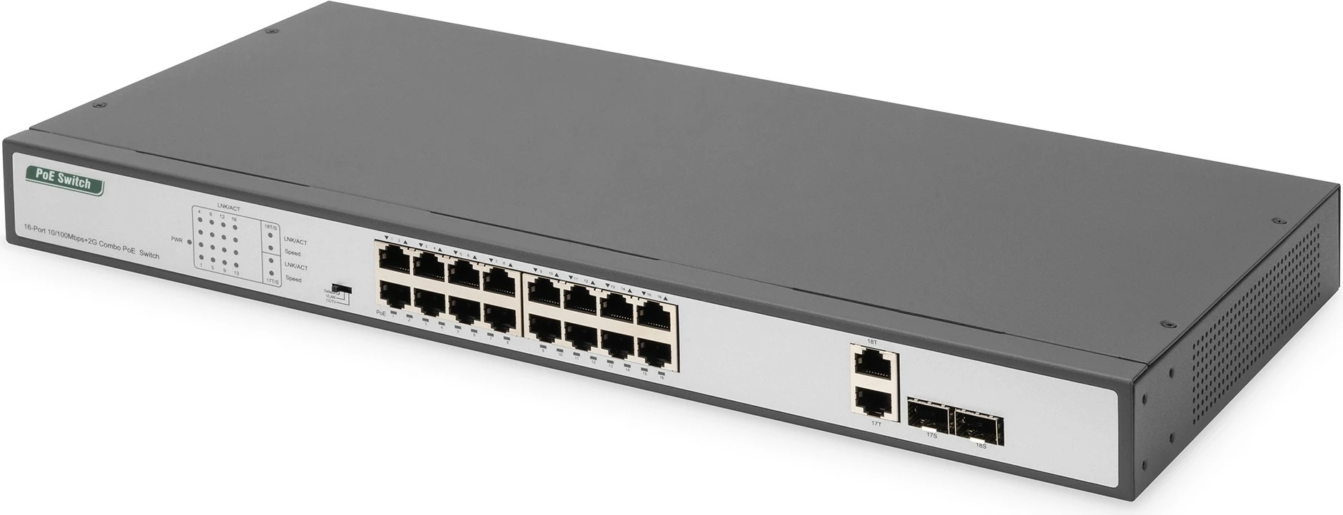 Switch Digitus 16-Port 10/100 PoE 250W, unmanaged, rack 1U, i zi