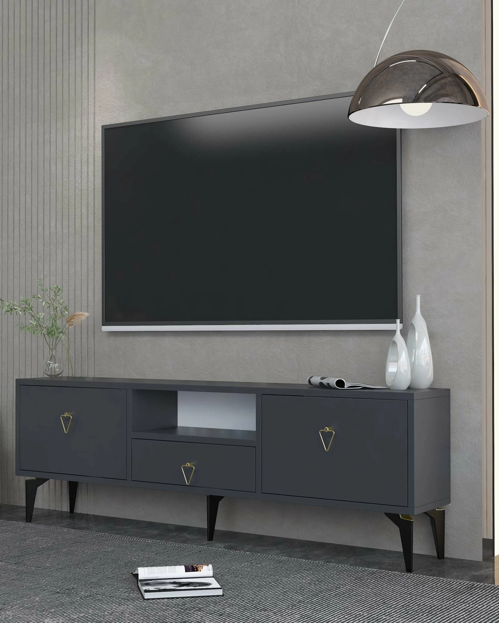 Komodë TV Skye Decor, 1302-DROP-1, antracit, ari