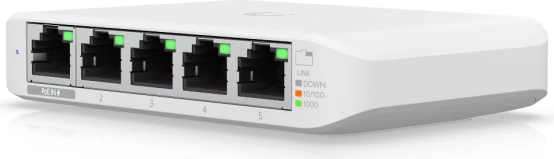 Switch Ubiquiti UniFi USW-Flex-Mini, 5x Gigabit RJ45, PoE In, USB-C, i bardhë, me kabllo USB-C