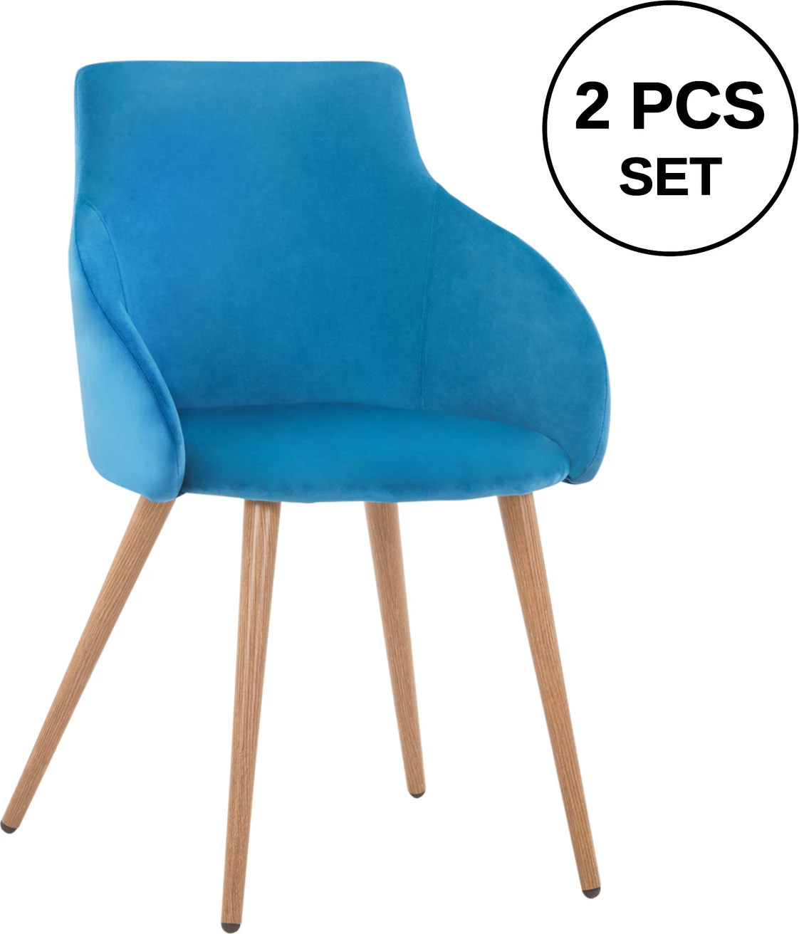 Karrige me krahë Ivy prej kadifeje, ngjyrë qielli, këmbë metalike, FH8546.09, 55x55x80cm, set prej 2 copë