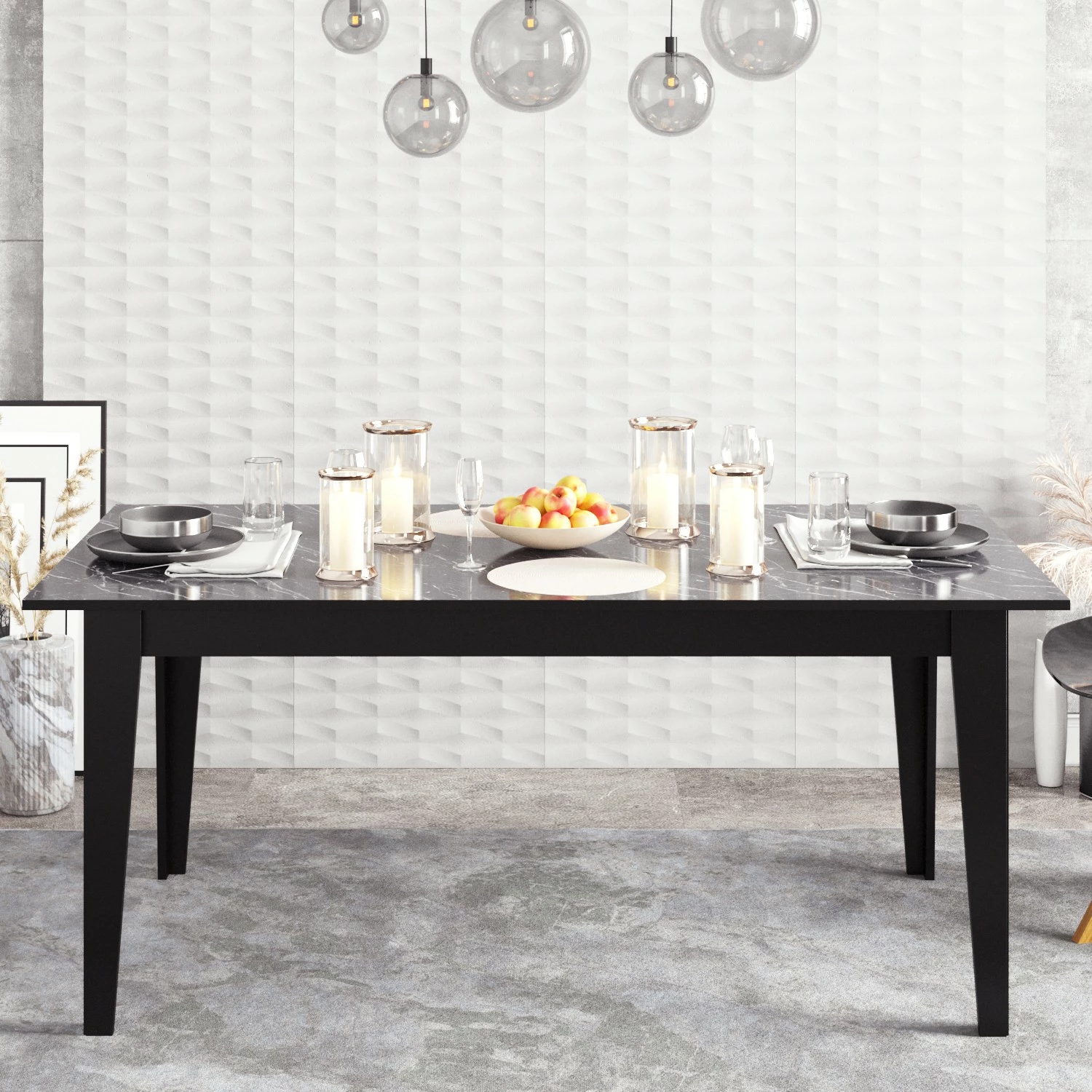 Tavolinë ngrënieje Hanah Home, Polka, e zezë