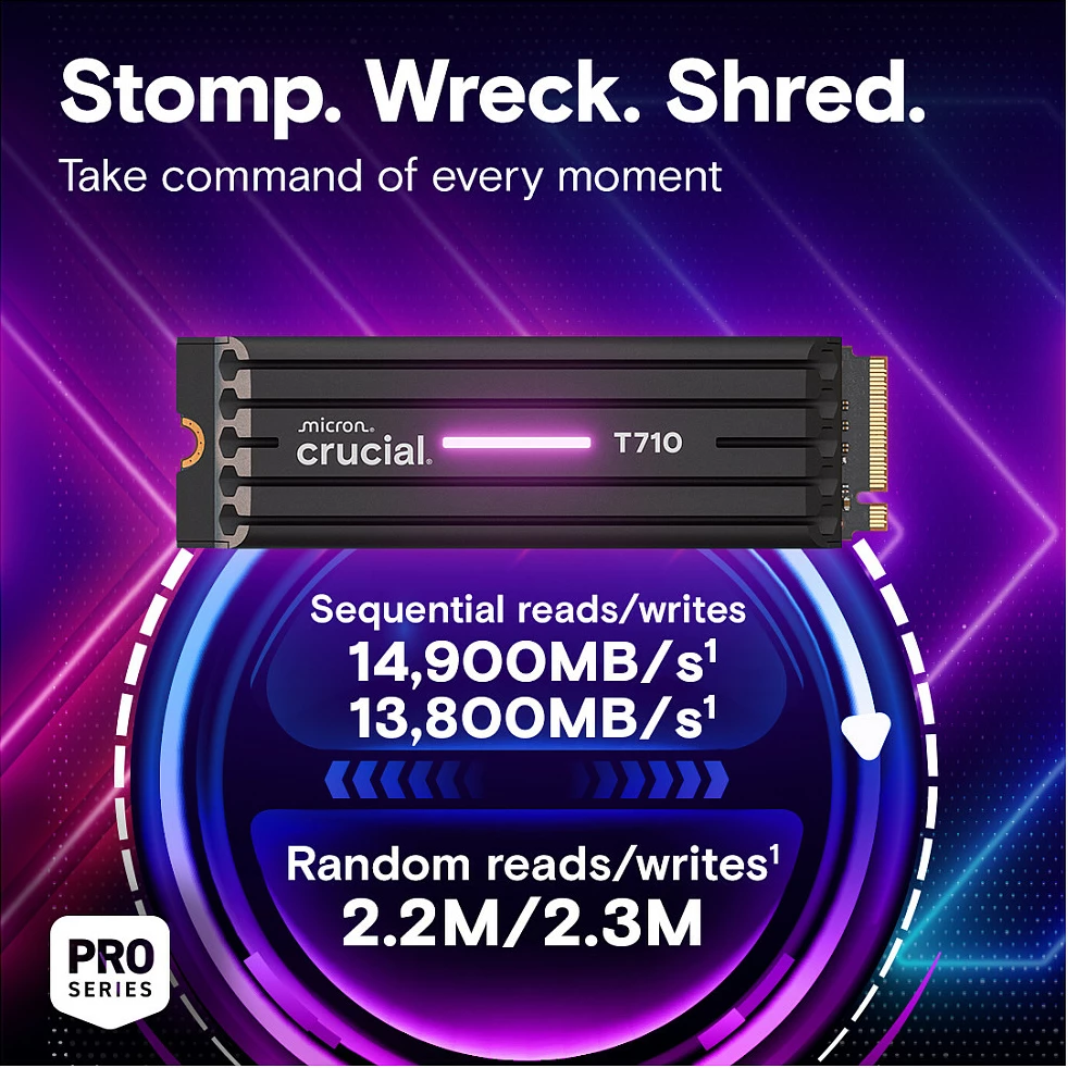 SSD M.2 NVMe Crucial T710 1TB, PCIe 5.0 x4, me heatsink, e zezë