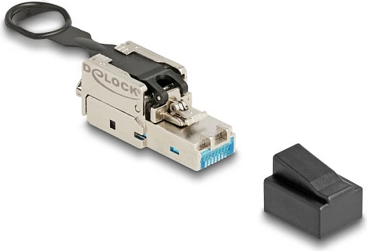 Konektor RJ45 DeLOCK Cat6a, field-assembly, push-pull, pa vegla, argjendtë