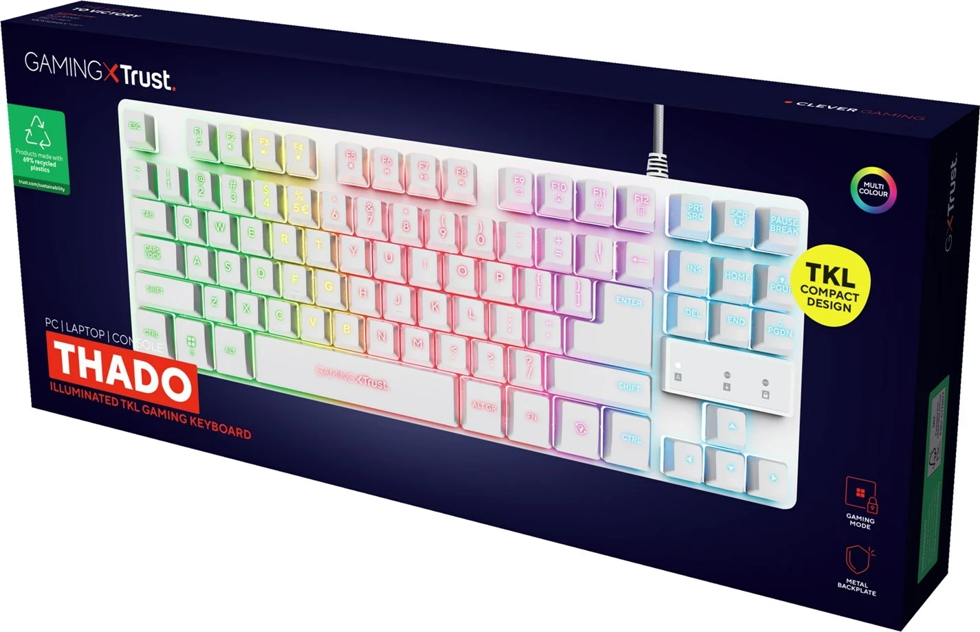 Tastierë gaming Trust GXT 833W Thado, USB, QWERTY, Anglisht, e bardhë