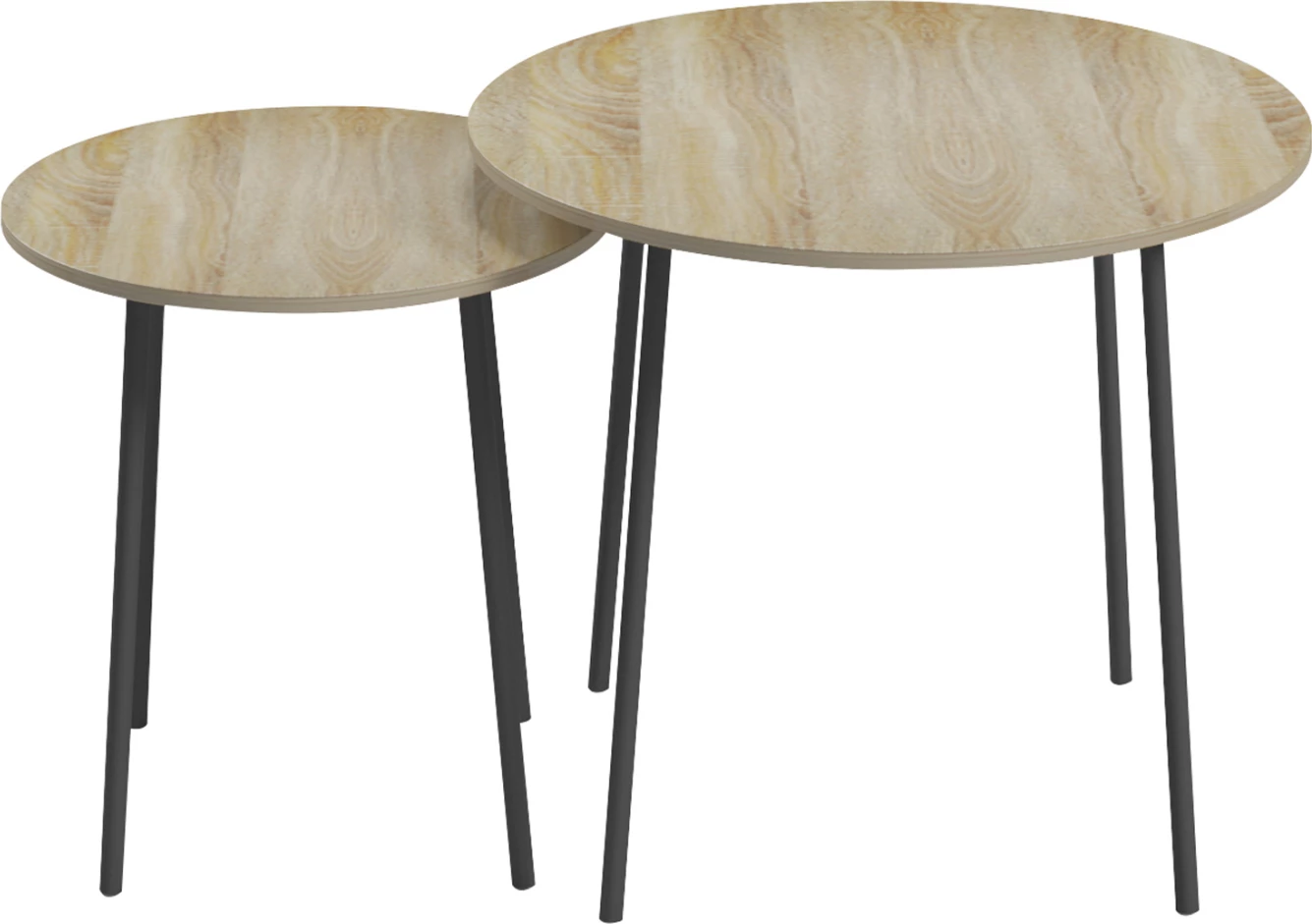 Tavolina kafeje 2 copë, të rrumbullakëta, CUPPER, FH9878.01, melaminë në ngjyrë SONAMA-metal i zi, Φ55x45H cm