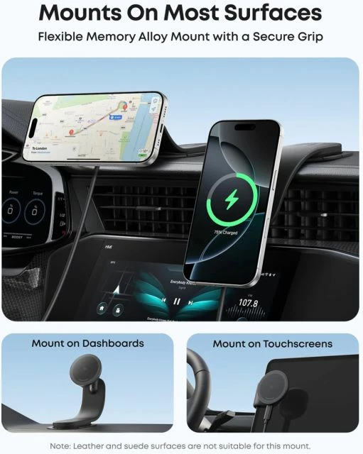 Karikues wireless magnetik për veturë, ANKER Nano MagGo B2216H11, 15W, me mbajtëse, i zi, set me adapter 25W + kabllo USB-C