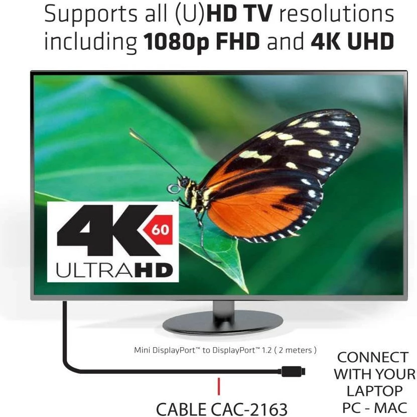 Kabllo Club3D Mini DisplayPort në DisplayPort 2m, 4K, e zezë