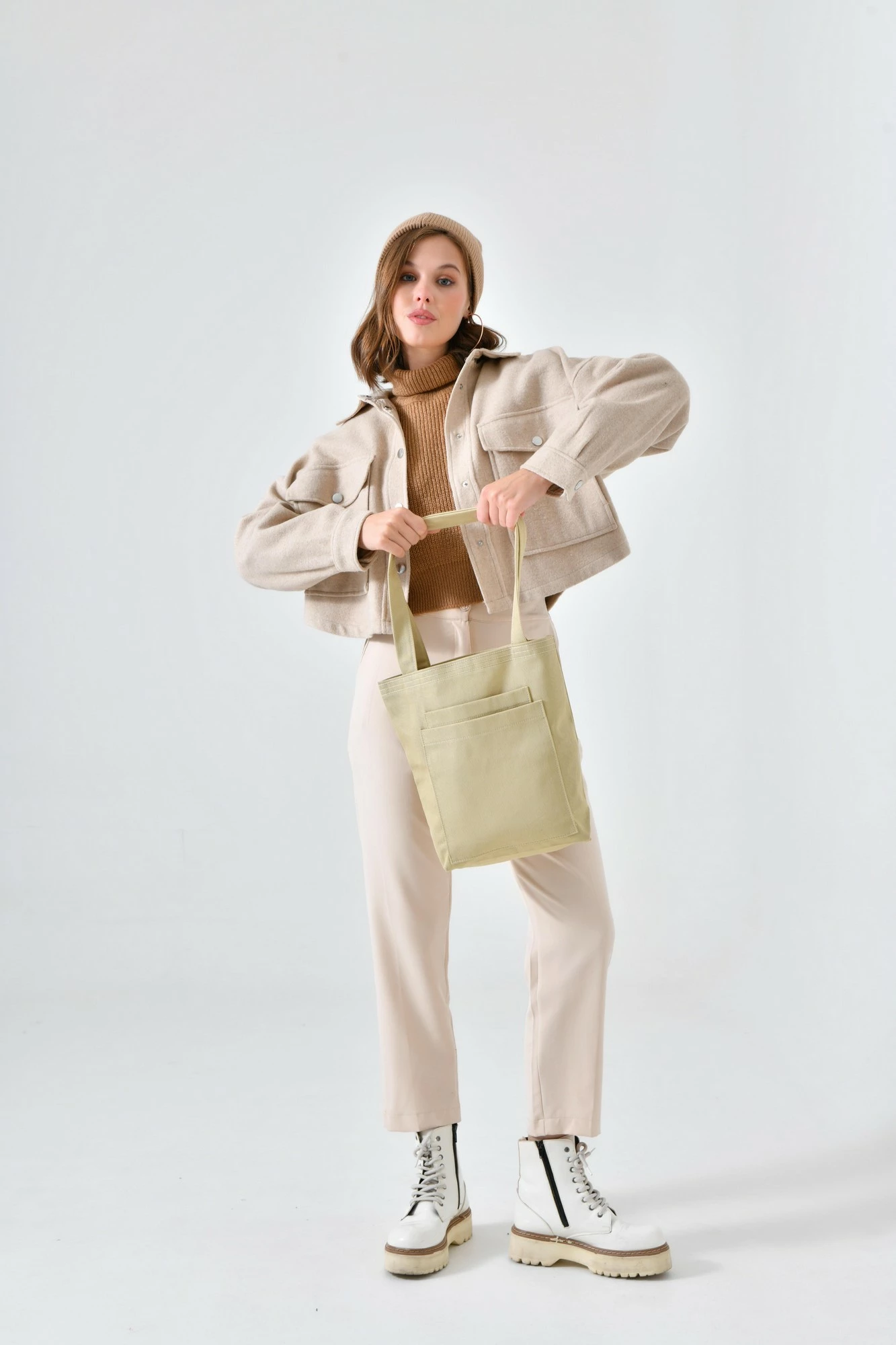 Çantë tote Zoozie Bags, 2118, bezhë, gabardinë