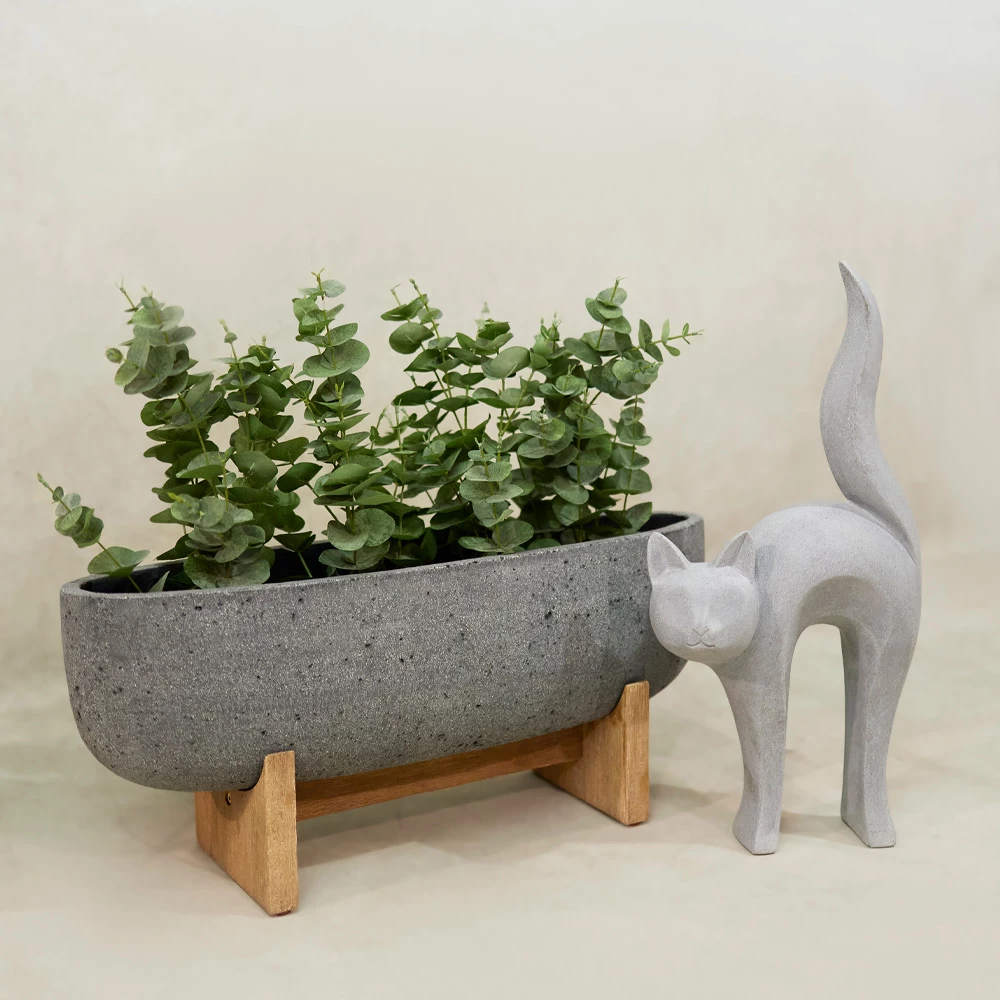 Statujë dekorative mace, gur sintetik, ngjyrë gri, 31x15x62cm