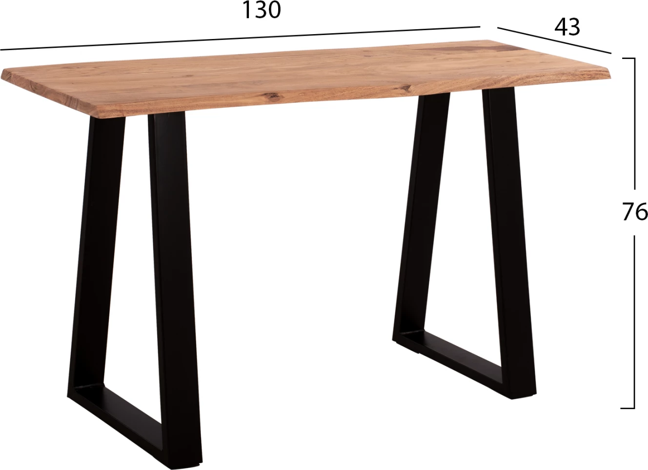 Konsolë Sofia Slim, dru akacie natyral, këmbë metalike të zeza, FH8503.11, 130x45x76cm