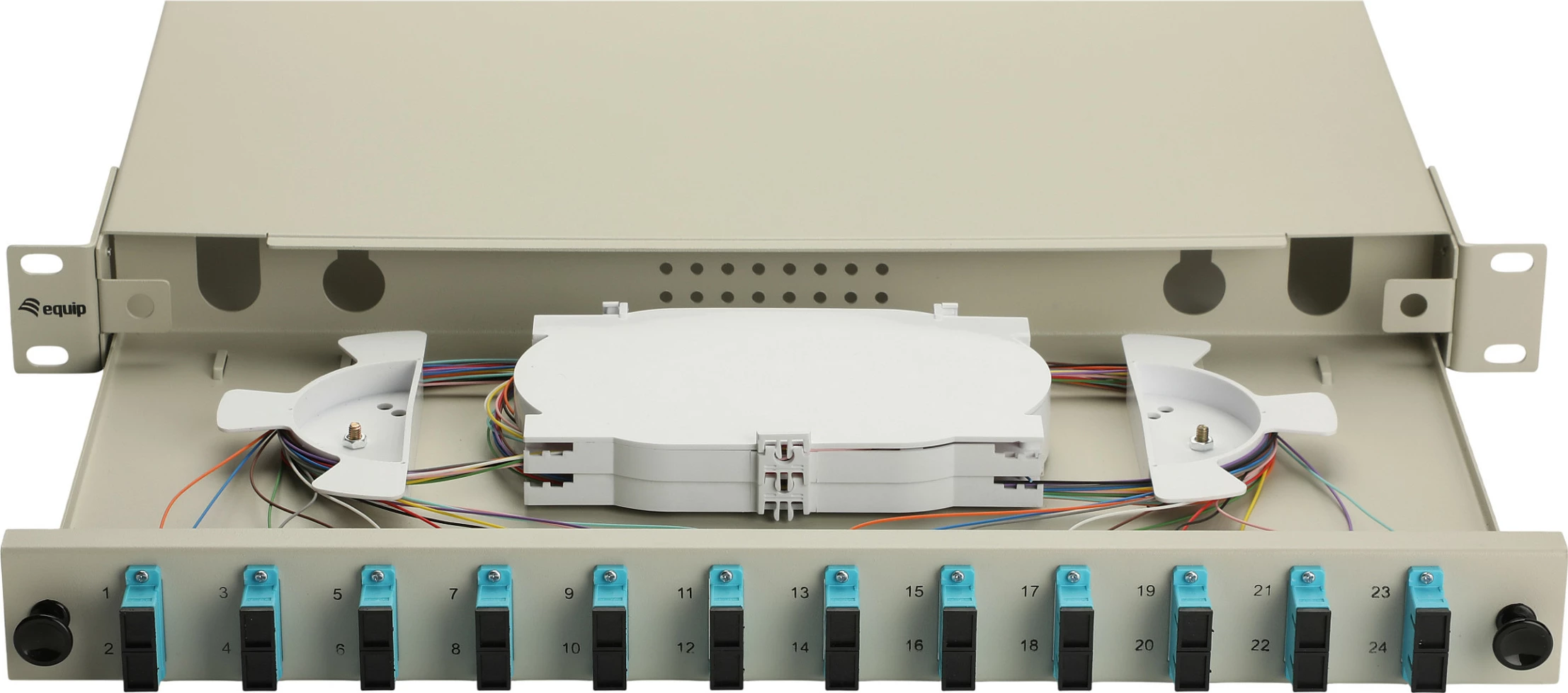 Kuti splice fibër optike EQUIP 337303, 12-Port SC Duplex OM3, 1U Rack, Gri