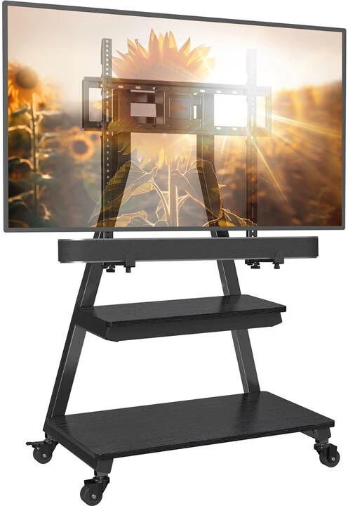 Mbajtëse dyshemeje për TV Perlegear PGFS08-US, 43-80", me rafte dhe hapësirë për soundbar, e zezë