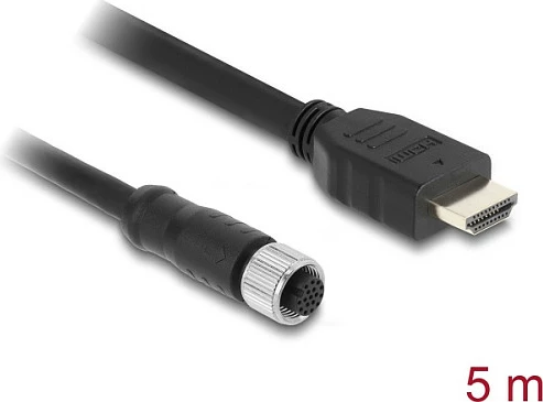 Kabllo DeLOCK M12 A-coded 17-pin (femër) në HDMI (mashkull) 5m, e zezë