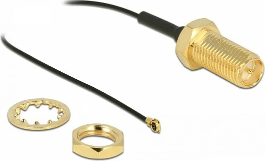 Kabllo antene DeLOCK RP-SMA bulkhead në I-PEX MHF4, 0.35 m, e zezë
