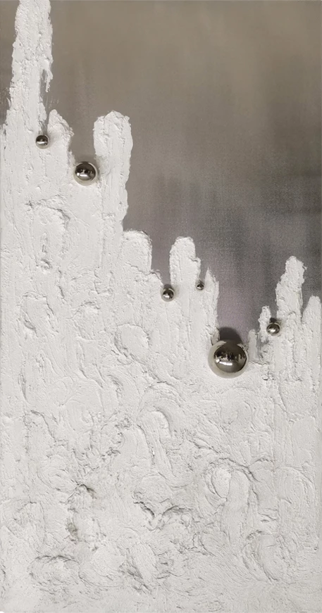 Pikturë dekorative Silver Drops, kanavacë, dru, ngjyrë gri, e bardhë, argjend, 72x142x5cm