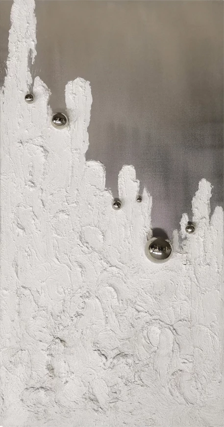 Pikturë dekorative Silver Drops, kanavacë, dru, ngjyrë gri, e bardhë, argjend, 72x142x5cm