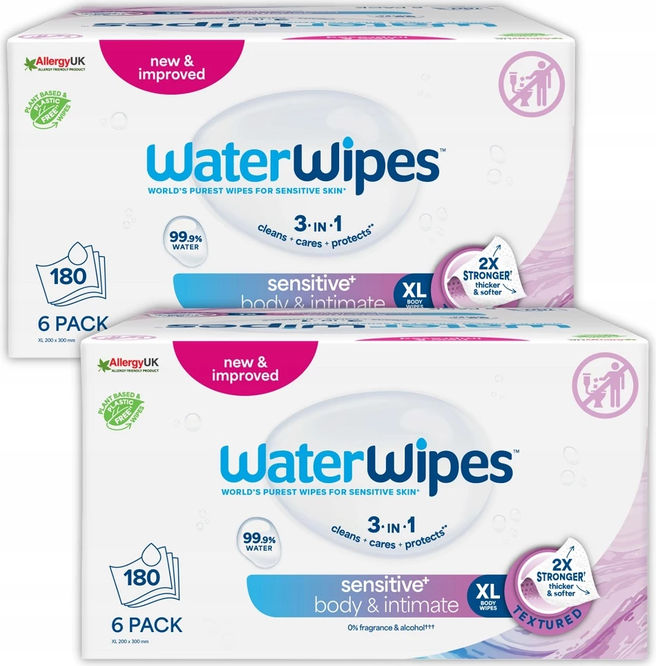 Peceta të lagura për trup dhe higjienë intime WaterWipes Sensitive+ 12x30 copë
