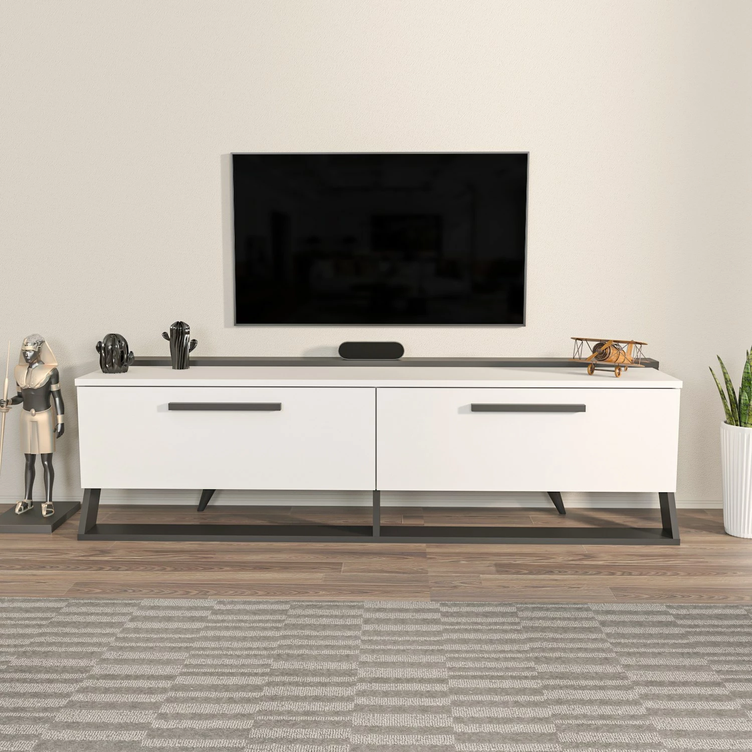Komodë TV Skye Decor, Astrid, e bardhë dhe e zezë