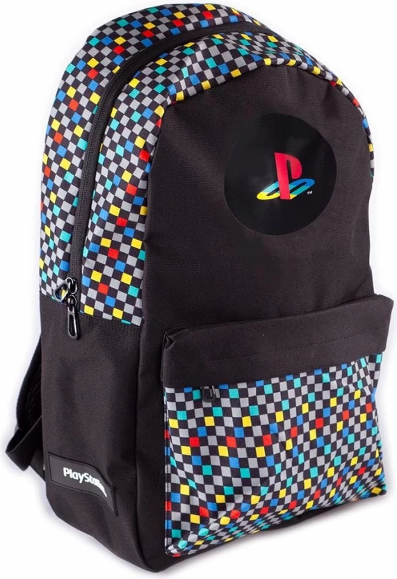 Çantë shpine Difuzed PlayStation Retro AOP, me ndarje të mbushur për laptop, poliester, e zezë