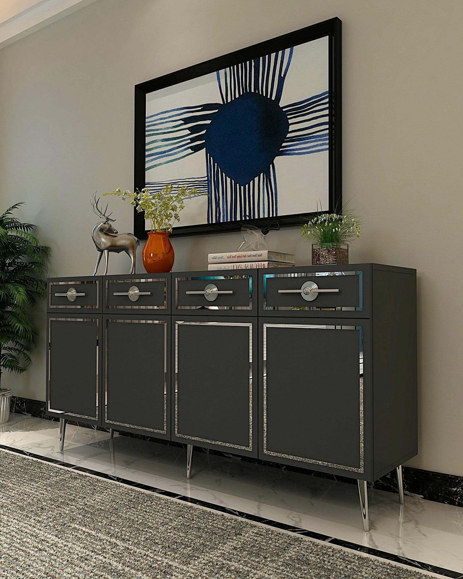 Konsol Skye Decor, Belly KB150, antracit, argjend