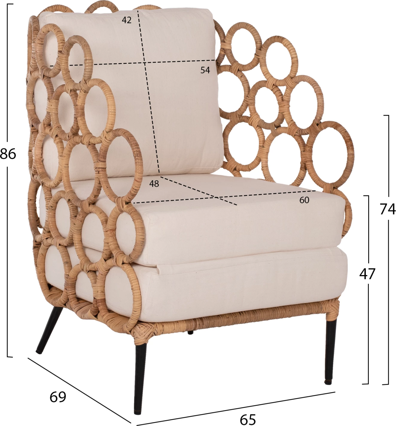 Karrige RINGER FH9341 rattan-metal ngjyrë natyrale 65x69x86H cm
