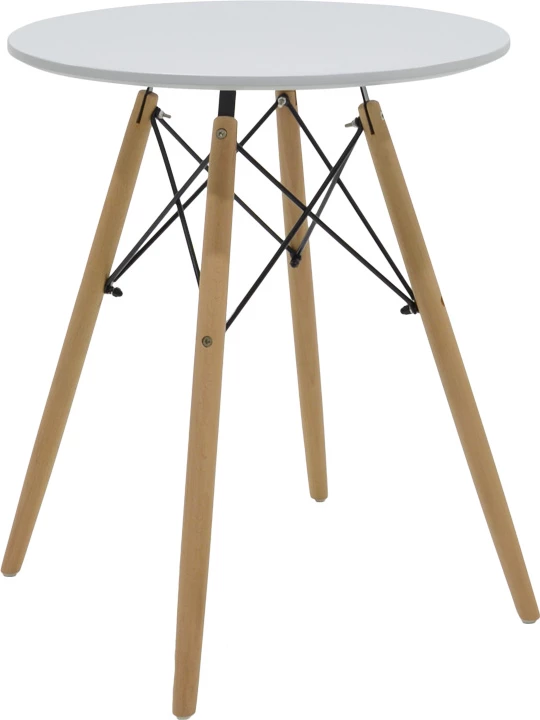 Set tavoline me karrige, Julita-Noor, MDF e bardhë, karrige me material bezhë, 3 copë, Φ60x73cm