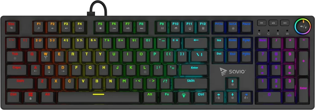 Tastierë mekanike gaming SAVIO STYX BLUE, RGB, Outemu Blue, Full-size, e zezë