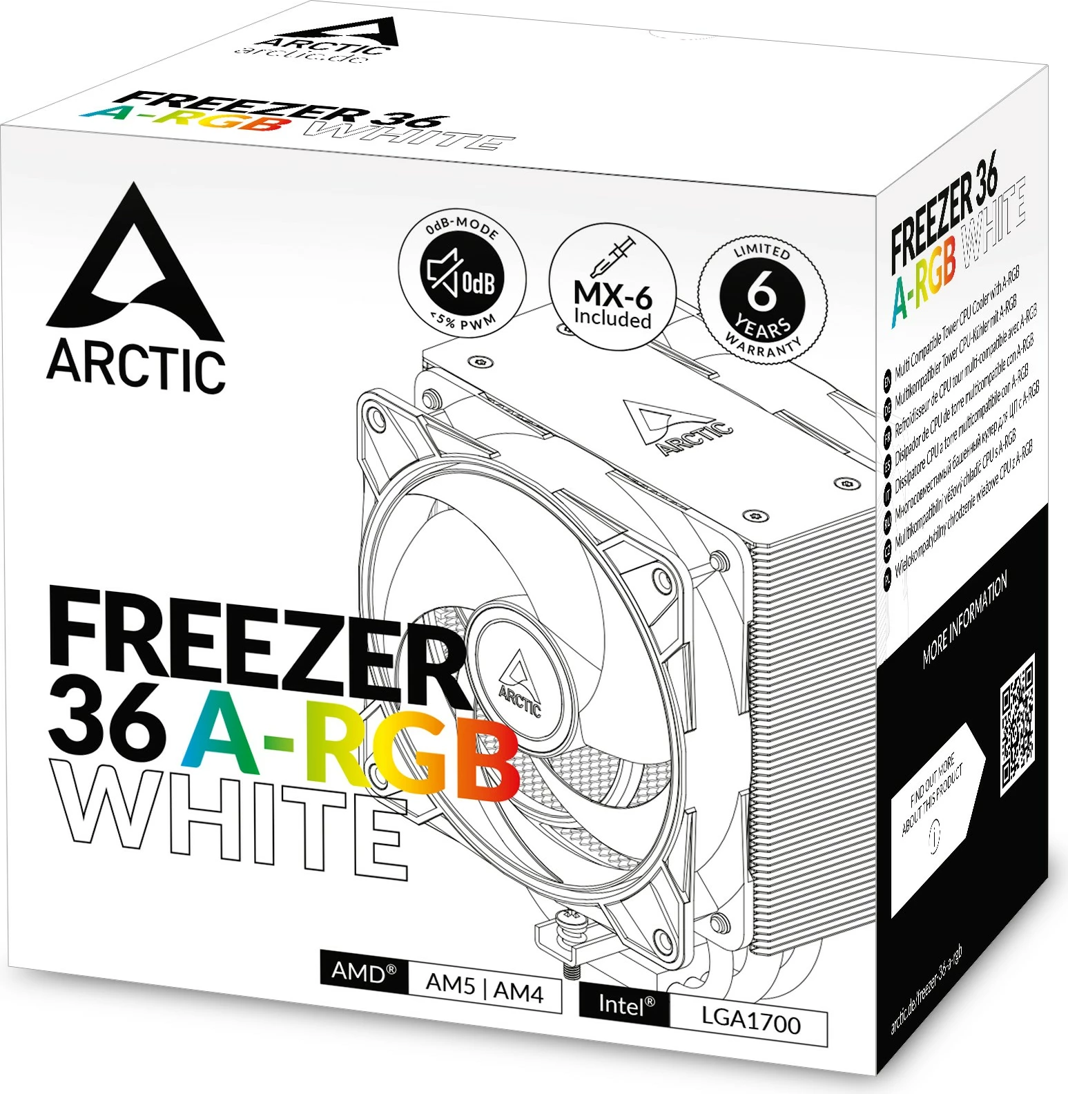 Kuler procesori ARCTIC Freezer 36 A-RGB, 12 cm, i bardhë