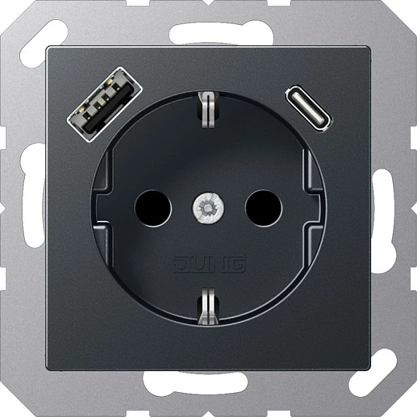 Prizë muri Jung A1520-15CAANM Schuko me USB-A dhe USB-C, Type F, 16A, antracit