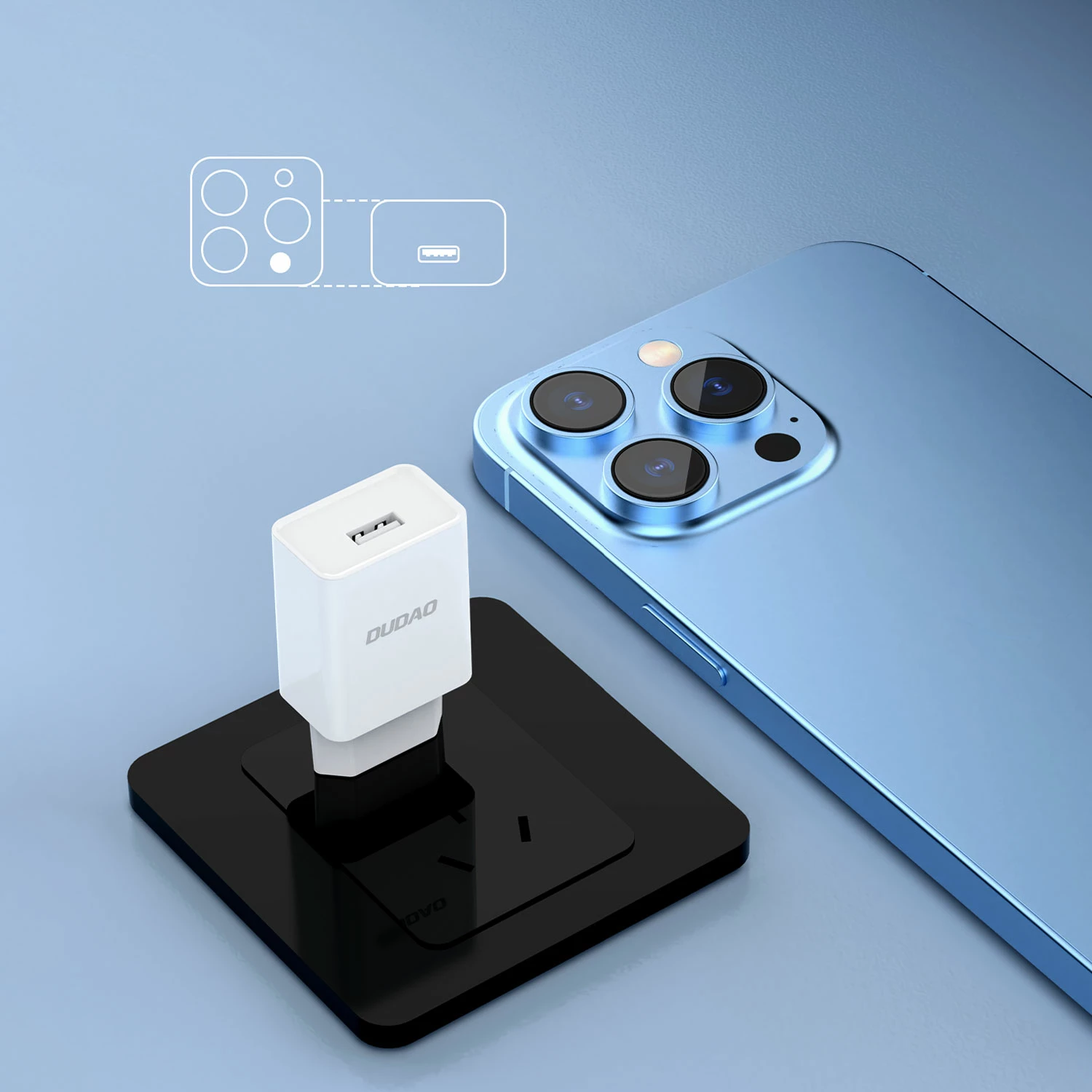 Karikues muri Dudao A4EU me USB-A 2.1A, me kabllo USB-A në Lightning, Bardhë