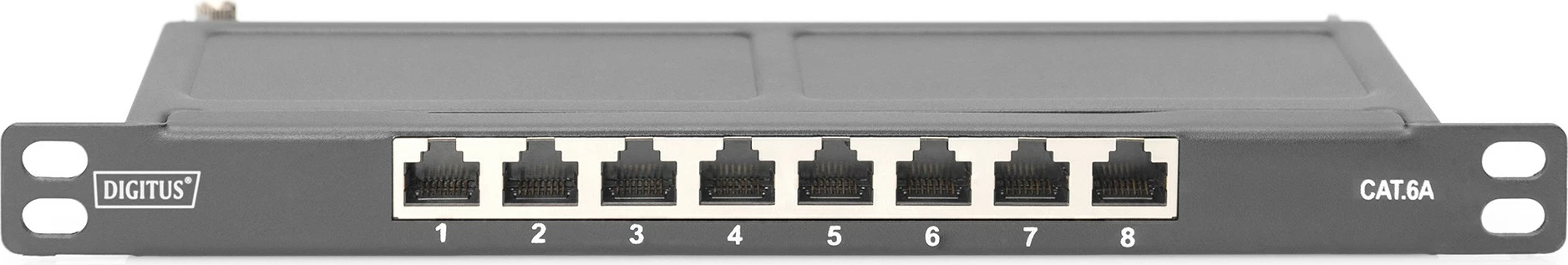Patch panel Digitus Cat6a 8-portë, rackmount, i zi