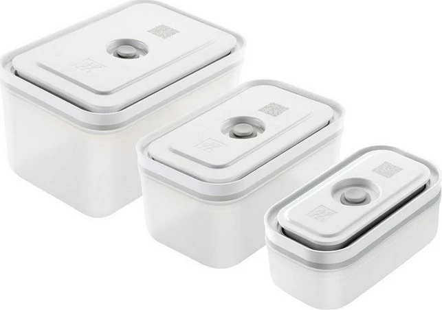 Kontejnerë vakum ushqimi, Zwilling Fresh&Save 36804-003-0, plastikë, 3 madhësi S/M/L, transparent/bardhë, set 3 copë