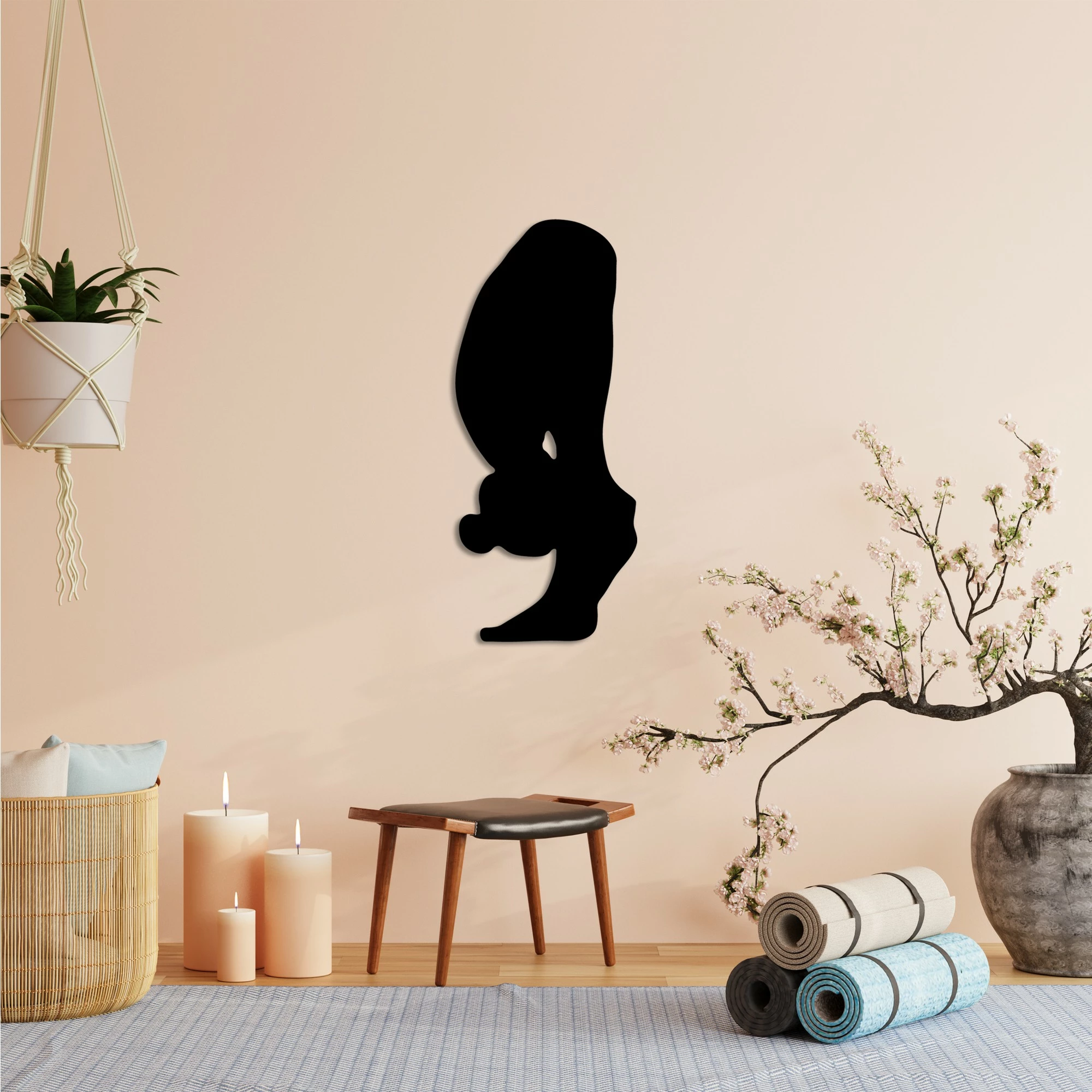 Aksesor dekorativ metalik për mur, Yoga 26, ngjyrë e zezë, 26x60cm