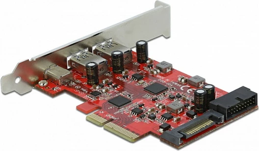Kartë PCIe DeLOCK, USB 3.2 Gen2, 1x USB-C + 3x USB-A, PCIe 3.0 x4