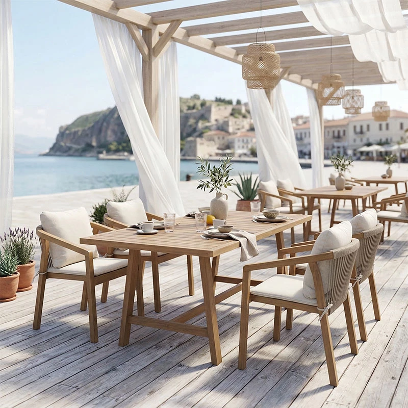 Set tavoline me karrige për terasë Malibu, dru akacie masive, 5 pjesë, 160x90x75cm, ngjyrë natyrale/bezhë