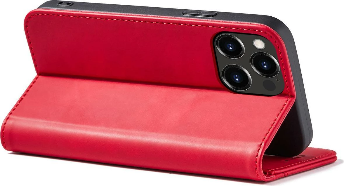 Mbështjellës Hurtel Magnet Fancy Case për iPhone 14 Pro Max, me portofol dhe mbajtëse, Kuq