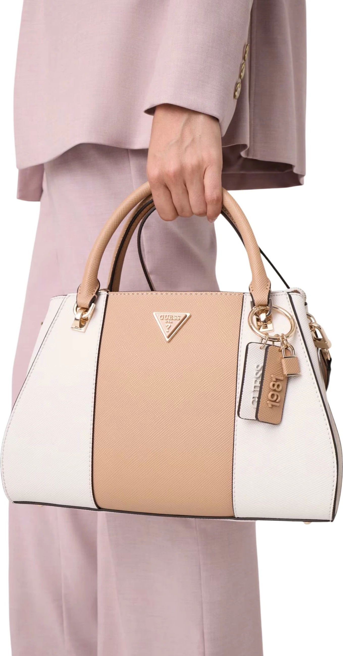 Çantë dore për femra Guess Noelle II Luxury Satchel HWZG96 72070, bezhë/bardhë