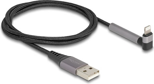 Kabllo USB-A në Lightning DeLOCK, 1.5 m, konektor i këndshëm me mbajtëse, MFi, zezë/gri