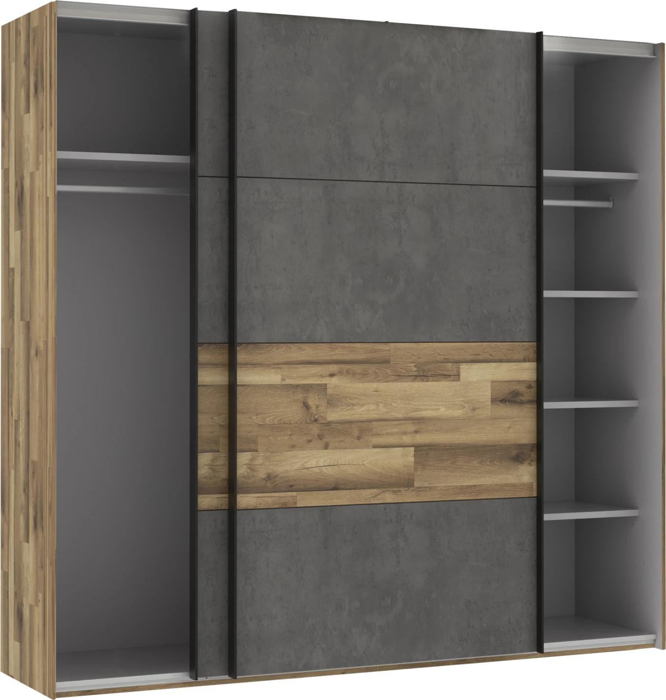 Orman me dyer rrëshqitëse FH8827, ngjyrë arre dhe çimento gri, 230.9x61.2x215.9 cm