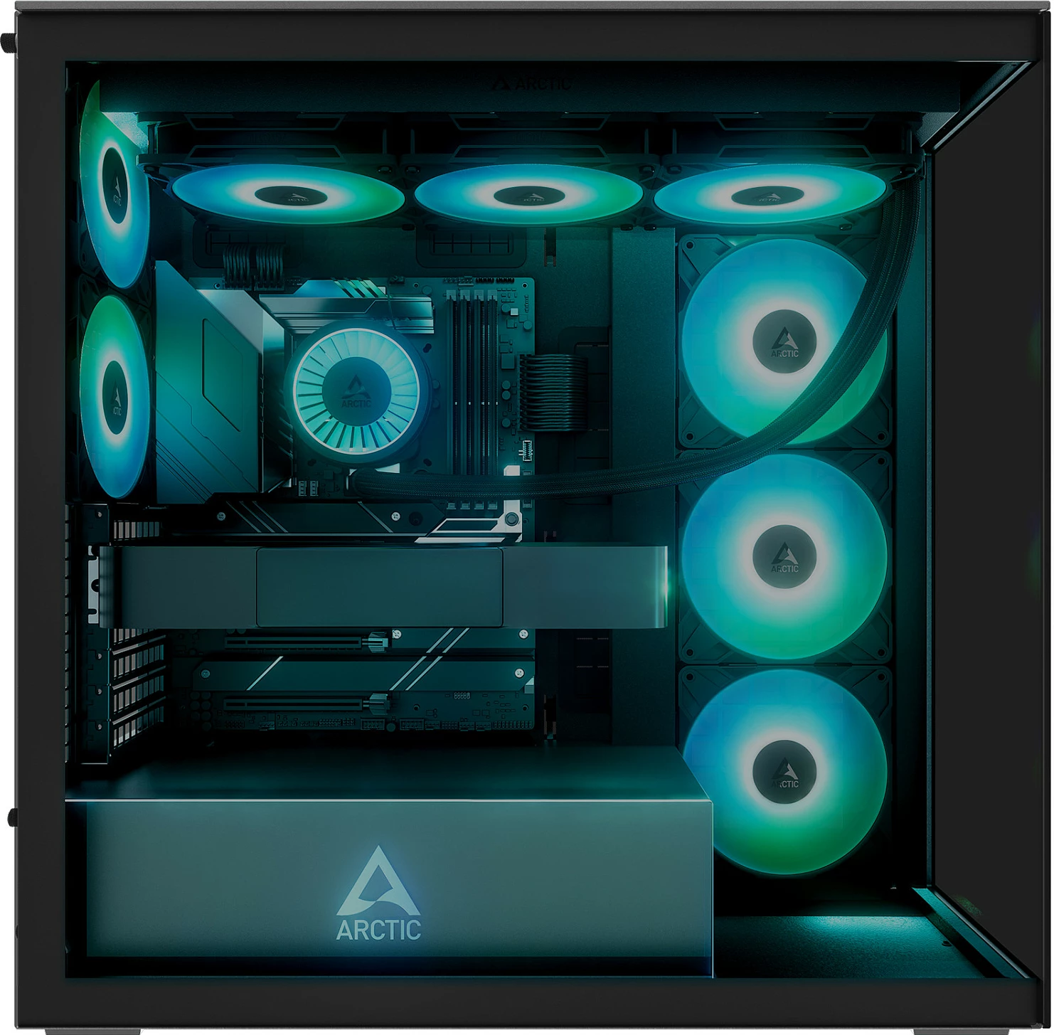 Kasë ARCTIC Xtender, Midi Tower, xham i temperuar, RGB, e zezë