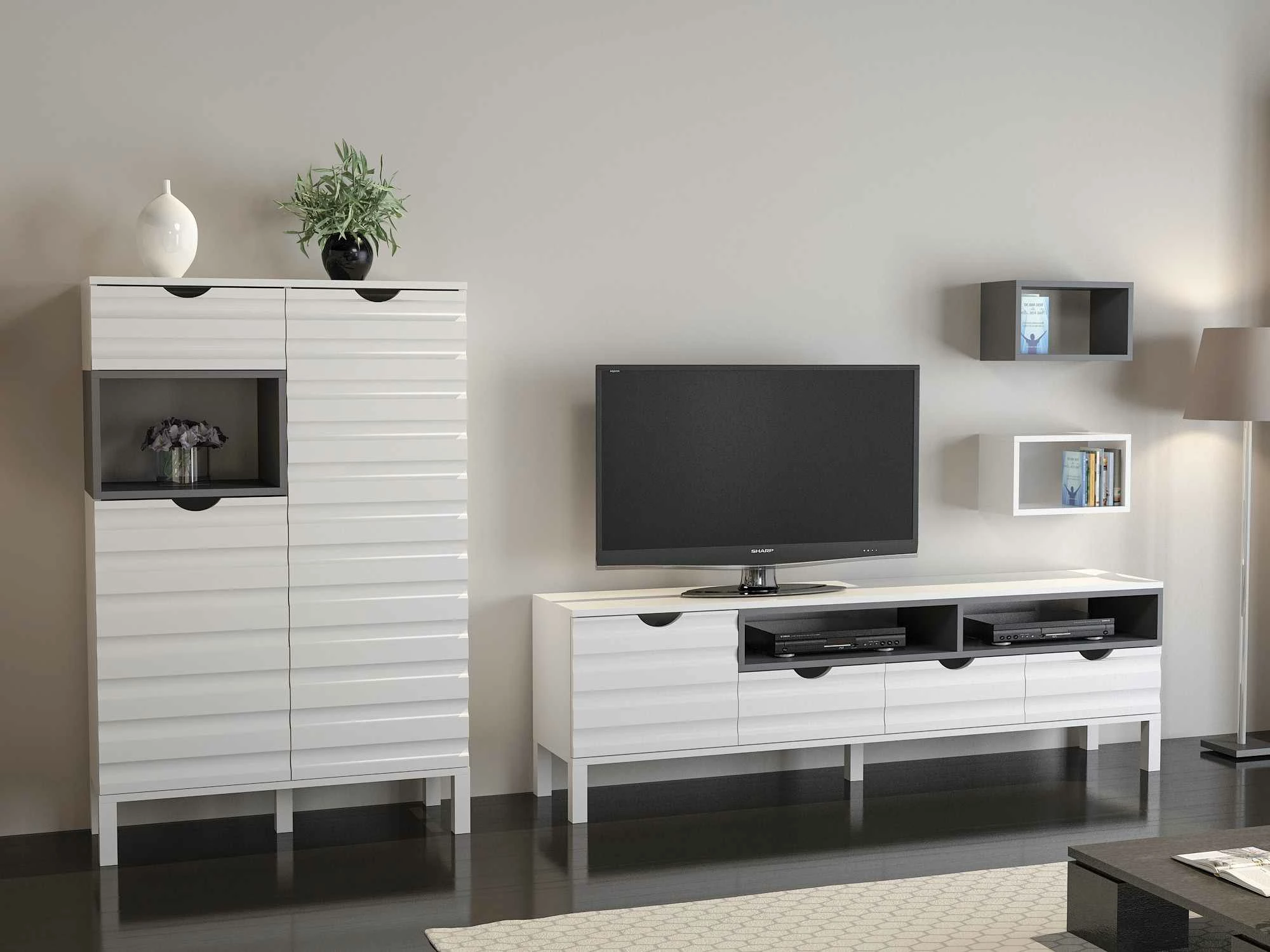 Komodë TV Skye Decor, bardhë dhe antracit, Adel