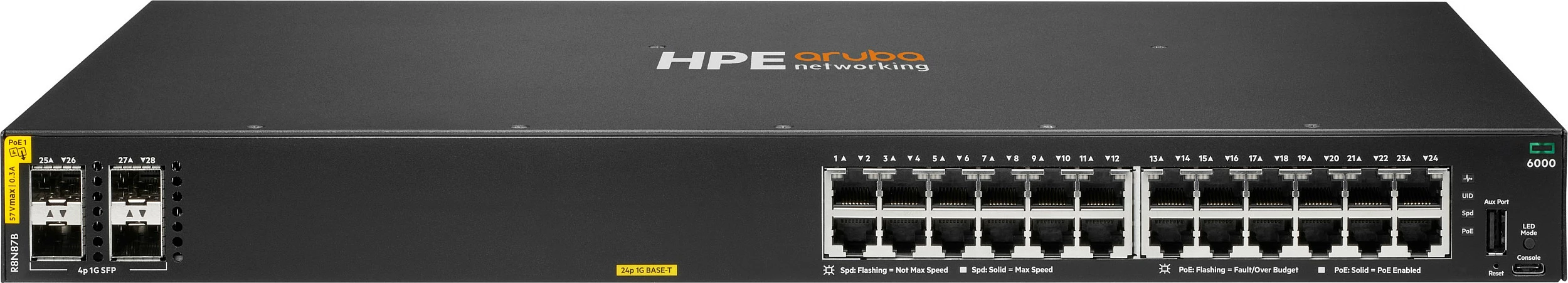 Switch HPE Aruba CX 6000, 24x Gigabit PoE, 4x SFP 1G, 370W, rack 1U, i zi