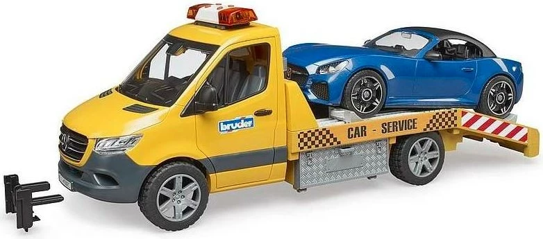 Kamion tërheqës lodër BRUDER Mercedes Sprinter me drita dhe zë, 1:16, verdhë/blu